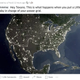 A map of the U.S. covered in lights with a dark Texas is shown to illustrate Abbott's failures.